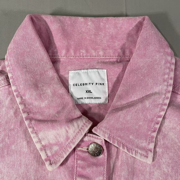 Celebrity Pink Oversize Denim Jacket Pink Acid Wash Women’s Size 2XL - Picture 6 of 9